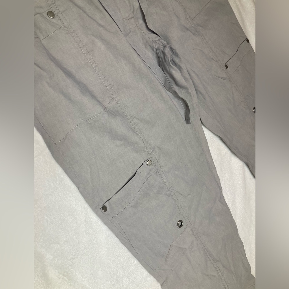 EILEEN FISHER Pants 8 Linen Blend Cargo Utility Cropped Capri Gray Neutral - Picture 3 of 6